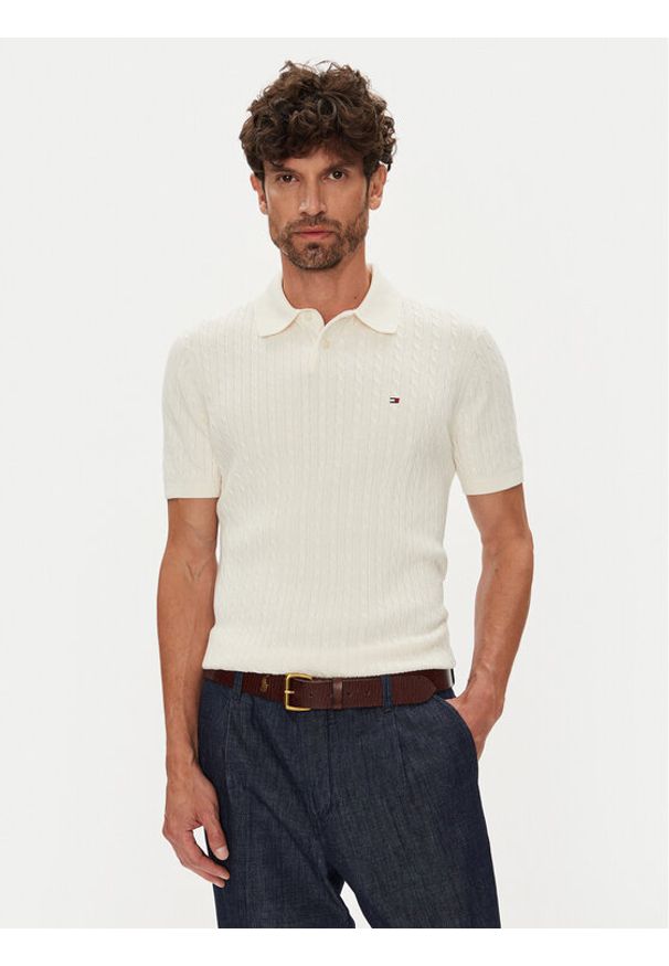 TOMMY HILFIGER - Tommy Hilfiger Polo MW0MW40701 Beżowy Regular Fit. Typ kołnierza: polo. Kolor: beżowy. Materiał: bawełna