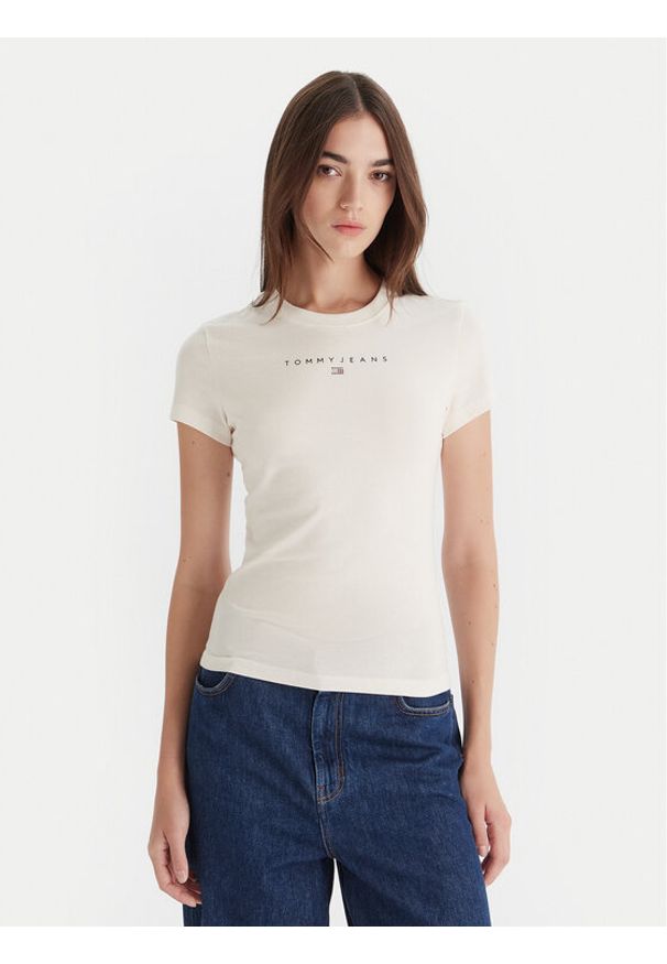 Tommy Jeans T-Shirt Bling Linear DW0DW21550 Biały Slim Fit. Kolor: biały. Materiał: bawełna