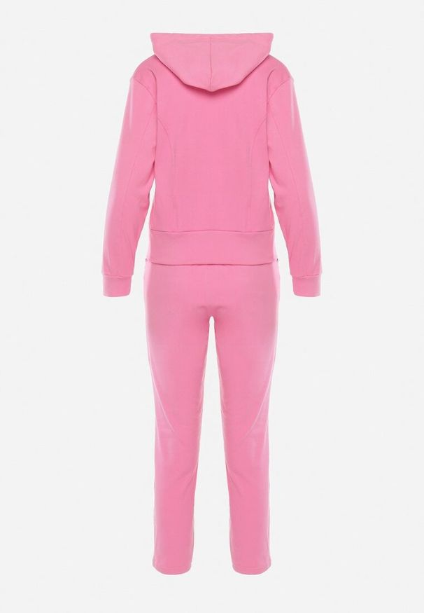 Born2be - Różowy Komplet Dresowy Rozpinana Bluza z Kapturem Wykończona Ściągaczem i Spodnie z Gumką w Pasie Starkie. Kolor: różowy. Materiał: dresówka