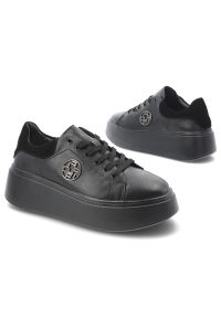 Sneakersy damskie Filippo, wykonane ze skóry naturalnej modny fason na wysokiej platformie klasyczne sznurowanie, czarne, DP6058/26 BK. Okazja: na co dzień. Zapięcie: sznurówki. Kolor: czarny. Materiał: skóra. Obcas: na platformie #2