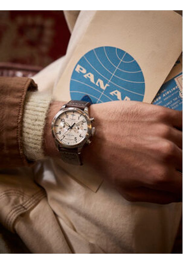 Timex Zegarek Timex x Pan Am® Waterbury Ace Chronograph TW2Y38700 Brązowy. Kolor: brązowy