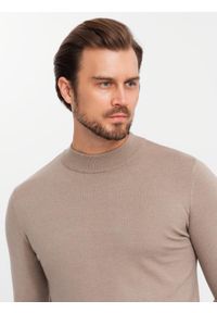 Ombre Clothing - Męski dzianinowy półgolf z wiskozą – ciemnobeżowy melanż V3. Kolor: beżowy. Materiał: wiskoza, dzianina. Wzór: melanż. Styl: klasyczny #5
