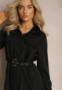 Renee - Czarna Koszulowa Sukienka Midi z Paskiem w Komplecie Neboa. Kolor: czarny. Typ sukienki: koszulowe. Długość: midi #3