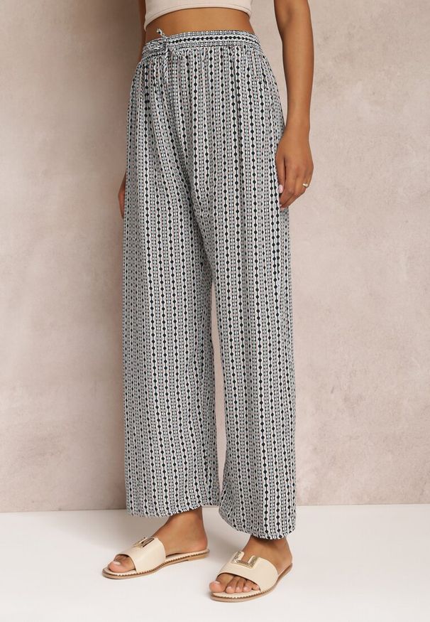 Renee - Czarne Wiskozowe Spodnie z Gumką w Pasie i Szerokimi Nogawkami Zerarise. Kolor: czarny. Materiał: wiskoza