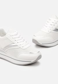 Renee - Białe Sneakersy na Piankowej Podeszwie z Brokatowymi Wstawkami Ahova. Kolor: biały. Szerokość cholewki: normalna #2