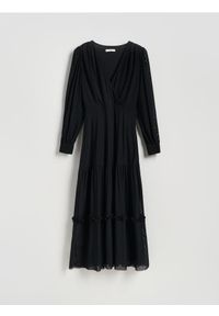 Reserved - Sukienka maxi w grochy - czarny. Kolor: czarny. Materiał: dzianina. Wzór: grochy. Długość: maxi