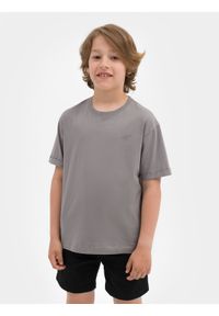 4f - T-shirt gładki chłopięcy - brązowy. Kolor: brązowy. Materiał: bawełna. Wzór: gładki