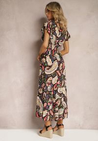 Renee - Czarna Letnia Sukienka z Bawełny z Wzorem Paisley i Elastyczną Gumką w Pasie Thetissa. Kolor: czarny. Materiał: bawełna. Wzór: paisley. Sezon: lato #3