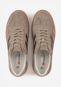 Renee - Beżowe Sneakersy Retro Tenisówki z Naturalnego Zamszu ze Skórzaną Wkładką Beralene. Kolor: beżowy. Materiał: zamsz, skóra #5