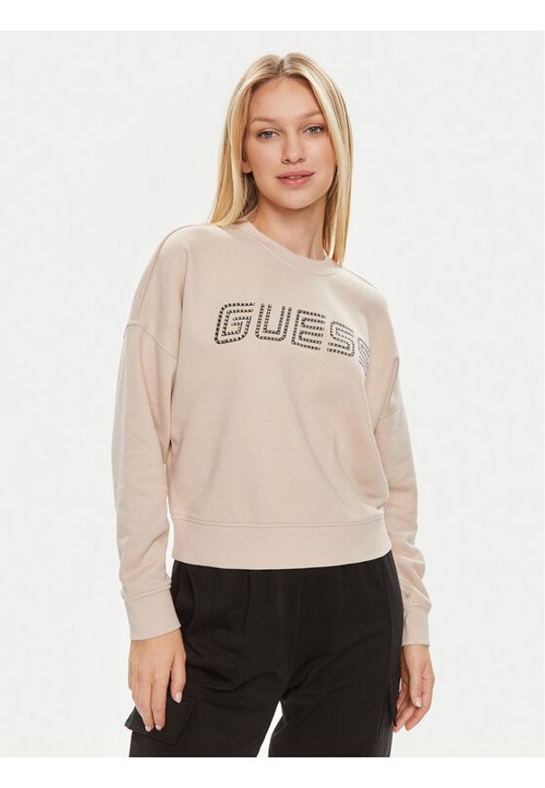 Guess Bluza Skylar V4GQ07 K8802 Beżowy Relaxed Fit. Kolor: beżowy. Materiał: syntetyk