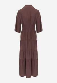 Renee - Brązowa Boho Sukienka z Wiskozą o Rozkloszowanym Kroju z Ażurowymi Wstawkami Idacea. Kolor: brązowy. Materiał: wiskoza. Wzór: ażurowy. Typ sukienki: rozkloszowane. Styl: boho. Długość: maxi #8