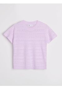 Sinsay - Swetrowa bluzka z ażurowym wzorem i domieszką lnu - fioletowy. Kolor: fioletowy. Materiał: len. Wzór: ażurowy #1