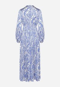 Born2be - Niebiesko-Biała Sukienka Maxi z Plisowanym Dołem i Gumką w Pasie w Ornamentalny Wzór Vuvina. Kolor: niebieski. Materiał: tkanina. Długość: maxi #5