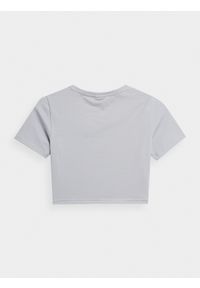 4f - T-shirt crop-top gładki damski. Kolor: szary. Materiał: bawełna, elastan. Długość: krótkie. Wzór: gładki
