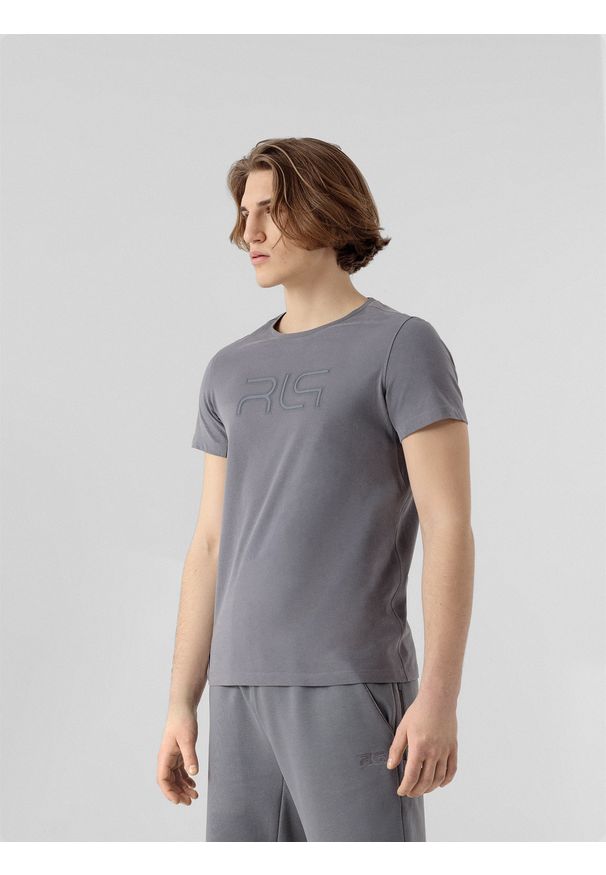 4f - T-shirt męski 4F x Robert Lewandowski. Kolor: szary. Materiał: materiał, bawełna, włókno. Wzór: nadruk