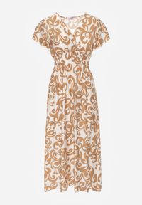 Born2be - Brązowa Wiskozowa Sukienka z Kopertowym Dekoltem i Gumkami w Talii Shyraya. Okazja: na co dzień. Typ kołnierza: dekolt kopertowy. Kolor: brązowy. Materiał: wiskoza. Typ sukienki: kopertowe. Styl: casual #3