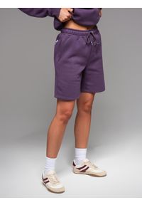 Ombre Clothing - Dresowe szorty unisex ze ściągaczem w pasie – fioletowe V13 - Rozmiar: XS/S. Kolor: fioletowy. Materiał: dresówka. Wzór: aplikacja. Styl: sportowy #13