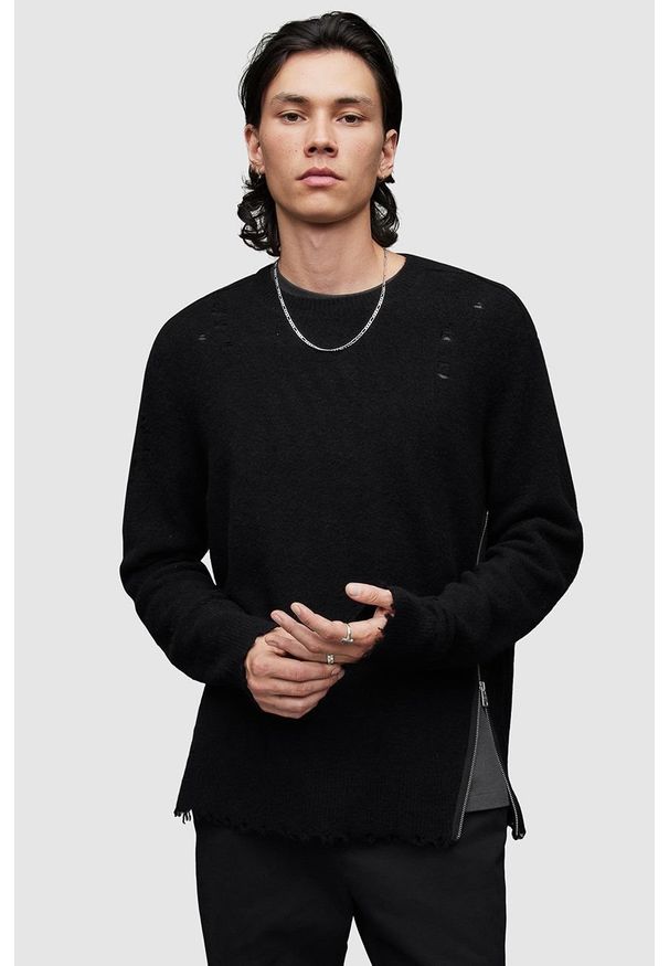 AllSaints sweter z domieszką wełny DISORDER CREW męski kolor czarny MK027X. Kolor: czarny. Materiał: wełna. Długość rękawa: długi rękaw. Długość: długie