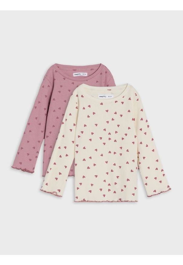 Sinsay - Koszulki z długimi rękawami w serduszka 2 pack - kremowy. Kolor: kremowy. Długość rękawa: długi rękaw. Długość: długie