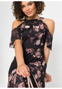 bonprix - Długa sukienka z siateczki. Kolor: czarny. Materiał: materiał. Wzór: nadruk. Długość: maxi #2