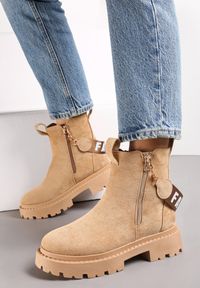 Born2be - Beżowe Botki na Grubej Podeszwie z Ozdobną Tasiemką Cudre. Okazja: na co dzień. Kolor: beżowy. Styl: casual #3