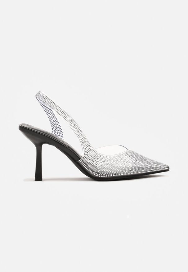 Renee - Czarne Transparentne Sandały Slingback z Cyrkoniami Harilssa. Okazja: na imprezę. Kolor: czarny