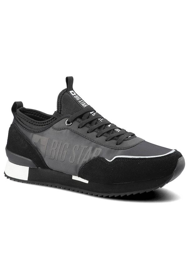 Big-Star - Czarne Sneakersy Big Star Męskie Półbuty Ze Skóry. Kolor: czarny. Materiał: zamsz, materiał, skóra ekologiczna, dresówka. Szerokość cholewki: normalna. Wzór: nadruk
