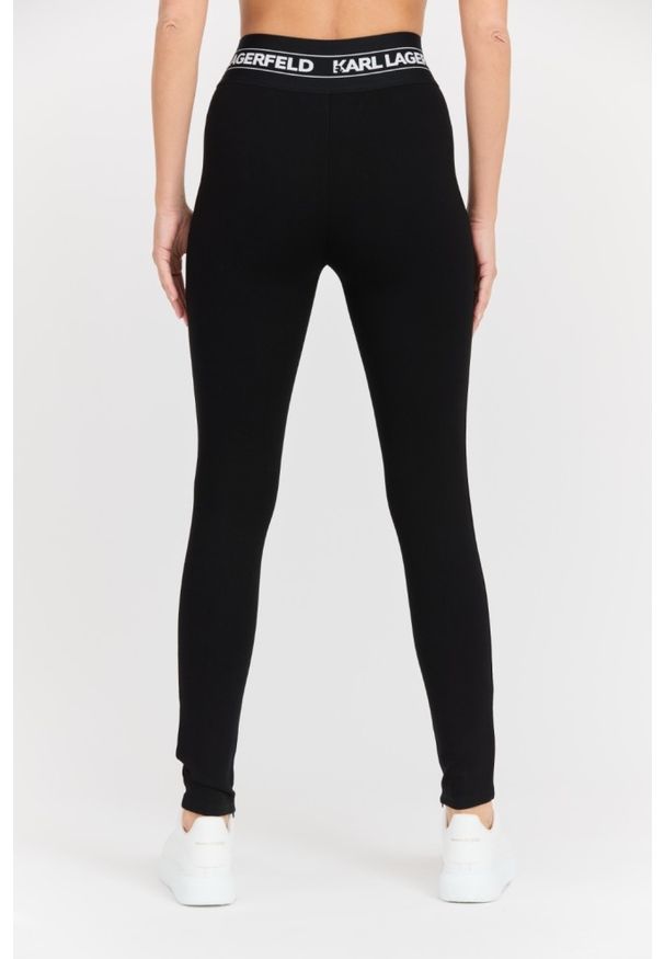 Karl Lagerfeld - KARL LAGERFELD Czarne damskie legginsy Logo Elastic Punto Leggings. Okazja: na co dzień. Kolor: czarny. Materiał: materiał, wiskoza, nylon, elastan. Styl: klasyczny, elegancki, casual