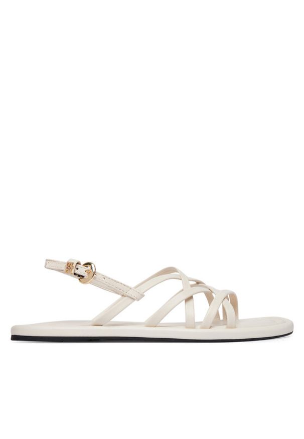 TOMMY HILFIGER - Tommy Hilfiger Sandały Flat Strappy FW0FW09220 Kremowy. Kolor: kremowy. Materiał: skóra