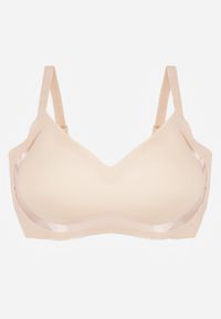 Renee - Beżowy Biustonosz Ozdobiona Przezroczystymi Wstawkami z Usztywnieniem Seanael. Kolor: beżowy. Materiał: dresówka. Rodzaj stanika: przezroczysty. Wzór: aplikacja #1