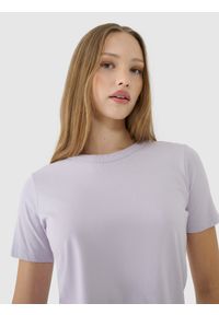 4f - 4F T-shirt regular gładki damski - fioletowy XS. Okazja: na co dzień. Kolor: fioletowy. Materiał: jersey, bawełna, dzianina. Długość rękawa: krótki rękaw. Długość: krótkie. Wzór: gładki. Sezon: lato. Styl: sportowy, klasyczny, casual