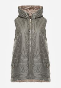 Born2be - Zielona Kamizelka z Nieodpinanym Kapturem i Geometrycznym Pikowaniem Kalousa. Okazja: na co dzień. Kolor: zielony. Materiał: jeans, dresówka. Długość rękawa: długi rękaw. Wzór: geometria. Styl: casual, klasyczny #1