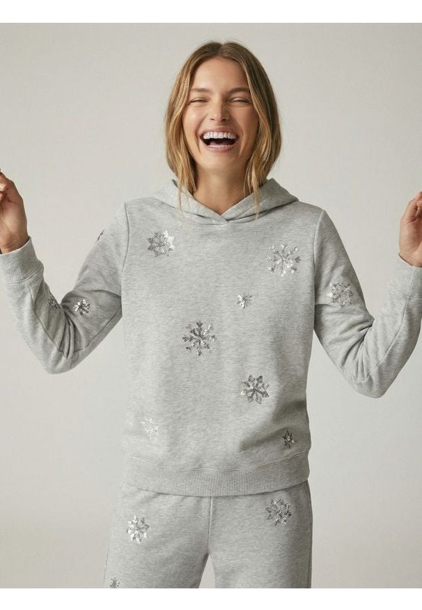 Reserved - Bluza ze świątecznym motywem - ciemnoszary. Kolor: szary. Materiał: bawełna, dzianina. Styl: wizytowy