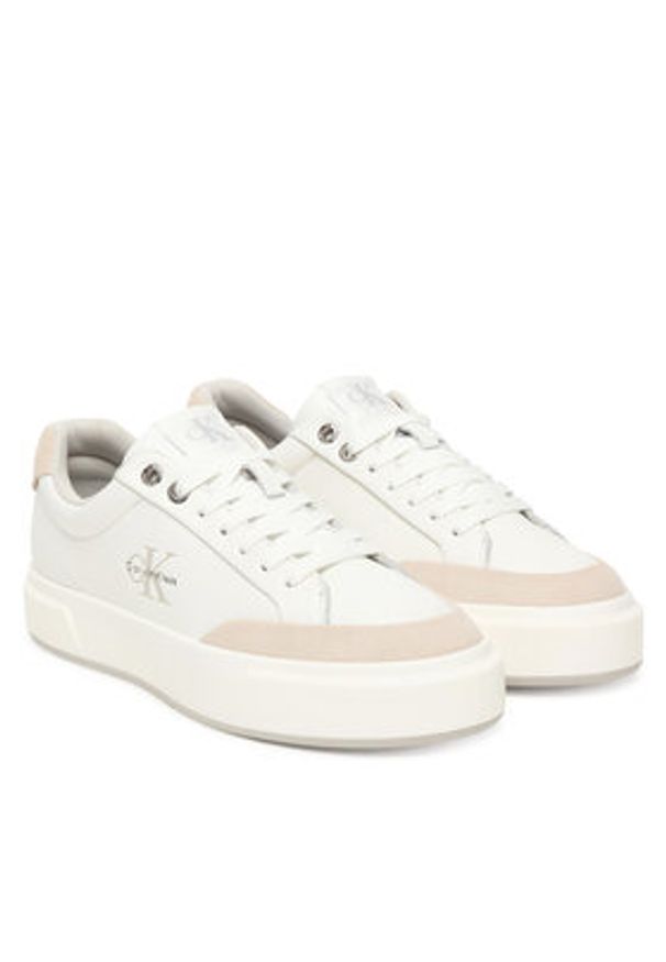 Calvin Klein Sneakersy Basket Cupsole Laceup Lth Mix YW0YW02023 Biały. Kolor: biały. Materiał: skóra