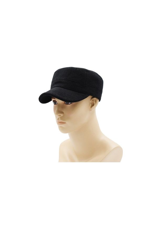 Czapka z Daszkiem, Czarna Jesienno-Zimowa, Patrolówka, z Gumką, z Dodatkiem Wełny -Pako Jeans. Kolor: czarny. Materiał: poliester, wełna. Sezon: zima, jesień