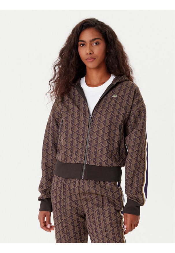 Lacoste Bluza SF7606 Brązowy Regular Fit. Kolor: brązowy. Materiał: bawełna, syntetyk