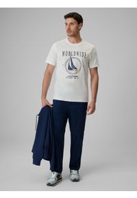 4f - 4F T-shirt regular z nadrukiem męski - biały XXL. Okazja: na co dzień. Kolor: biały. Materiał: materiał, bawełna, jeans, dresówka, dzianina. Wzór: nadruk. Styl: klasyczny, casual #2