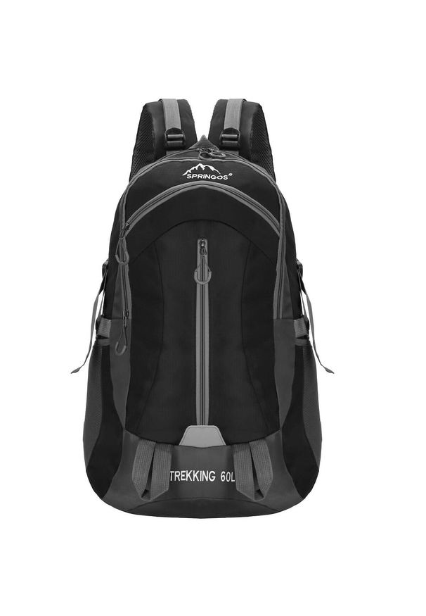 SPRINGOS - Plecak trekkingowy 60 L Springos z osłoną przeciwdeszczową. Kolor: czarny. Styl: sportowy