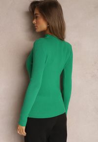 Renee - Zielony Sweter z Gorsetowym Wiązaniem na Dekolcie Clallie. Typ kołnierza: dekolt gorset. Kolor: zielony. Materiał: dzianina, prążkowany #4