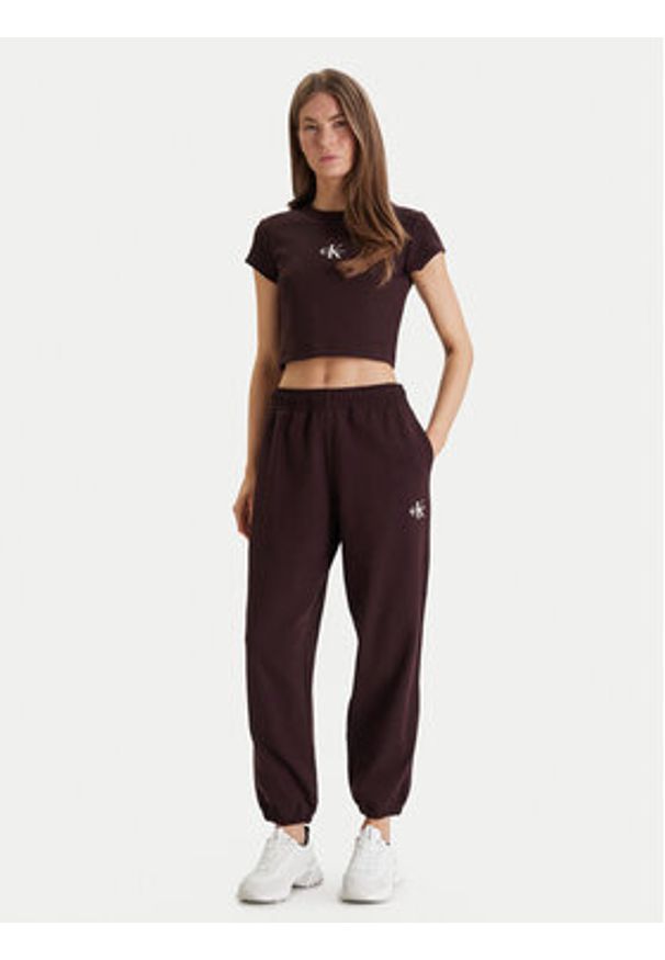 Calvin Klein Jeans Spodnie dresowe Monologo LV047B235G Brązowy Regular Fit. Kolor: brązowy. Materiał: bawełna