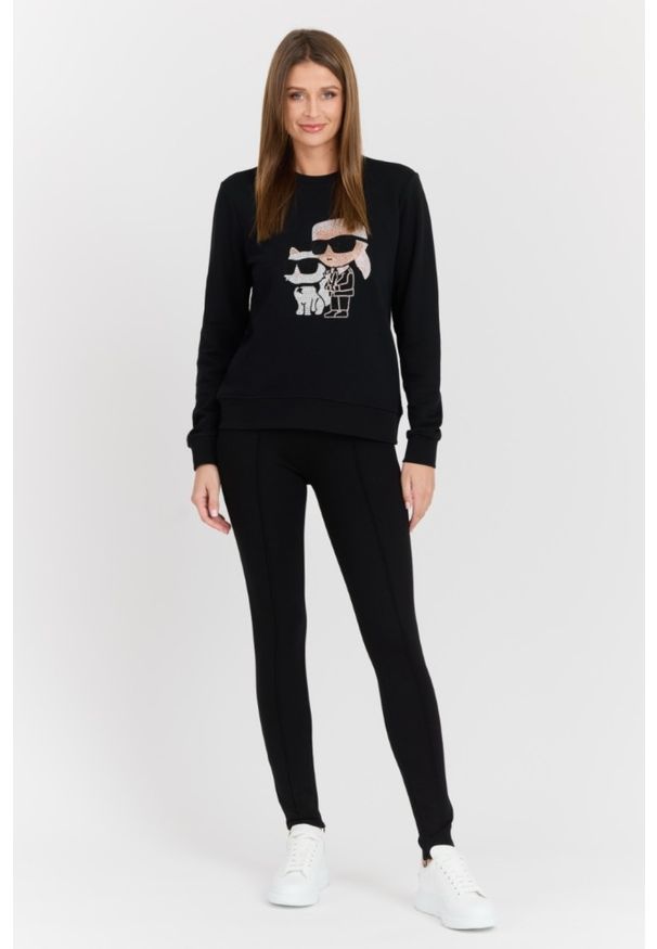 Karl Lagerfeld - KARL LAGERFELD Czarne damskie legginsy Logo Elastic Punto Leggings. Okazja: na co dzień. Kolor: czarny. Materiał: elastan, nylon, materiał, wiskoza. Styl: klasyczny, elegancki, casual