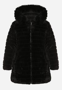 Born2be - Czarna Dwustronna Kurtka Futerko z Kapturem i Pikowaniem Falerina. Okazja: na spacer, do pracy. Typ kołnierza: kaptur. Kolekcja: plus size. Kolor: czarny. Materiał: futro. Wzór: gładki