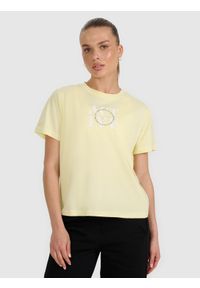 4f - 4F T-shirt z nadrukiem damski - żółty XS. Okazja: na co dzień. Kolor: żółty. Materiał: jersey, bawełna. Długość rękawa: krótki rękaw. Długość: krótkie. Wzór: nadruk. Styl: klasyczny, sportowy, casual