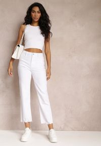 Renee - Białe Szerokie Jeansy z Postrzępionymi Krawędziami Nogawek Ferona. Kolor: biały #4