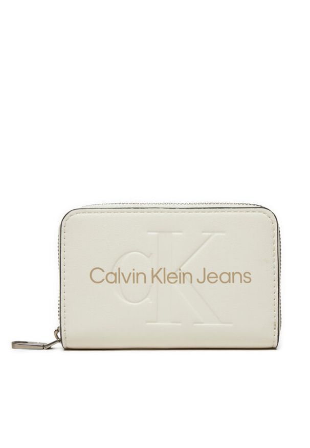 Calvin Klein Jeans Mały Portfel Damski Zip Around Mono K60K612255 Biały. Kolor: biały. Materiał: skóra