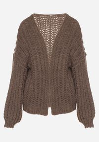 Born2be - Brązowy Niezapinany Kardigan Oversize z Domieszką Wełny i Wiskozy Tianavia. Okazja: na co dzień. Kolor: brązowy. Materiał: wiskoza, wełna. Długość: długie. Styl: casual #3