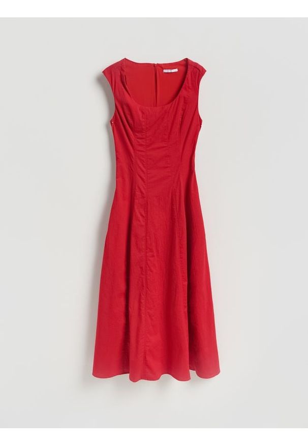 Reserved - Sukienka midi z bawełną - czerwony. Kolor: czerwony. Materiał: bawełna. Długość: midi