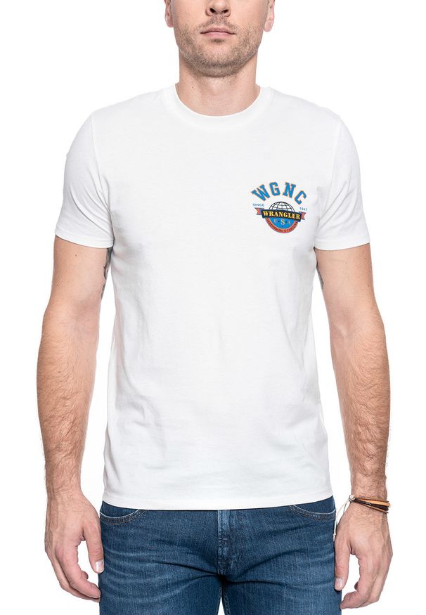 Wrangler - T-SHIRT MĘSKI WRANGLER SS GLOBE TEE OFF WHITE W7C8FK737 112131742