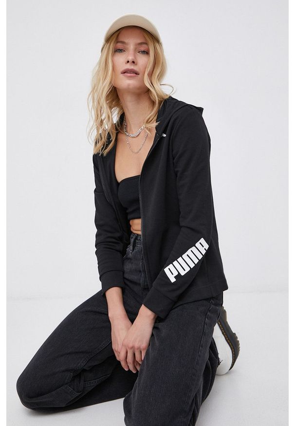 Puma - Bluza. Okazja: na co dzień. Typ kołnierza: kaptur. Kolor: czarny. Materiał: dzianina, materiał. Wzór: gładki. Styl: casual