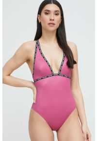 Calvin Klein jednoczęściowy strój kąpielowy kolor fioletowy lekko usztywniona miseczka. Kolor: fioletowy. Materiał: skóra, dzianina, materiał #5